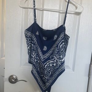 Navy Paisley Bandana Top
